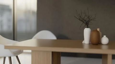 Close up of dining table with decorative ceramic vases Stock Illustration