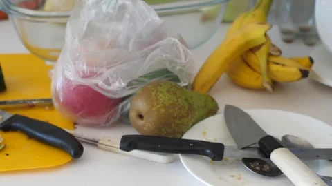 Close up of a dirty and cluttered kitchen counter Stock Footage 291670237