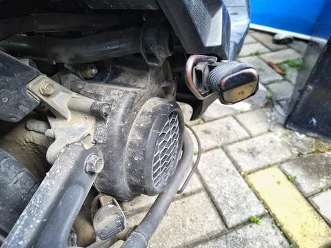 Close up of a dirty automatic motorcycle engine Stock Photos