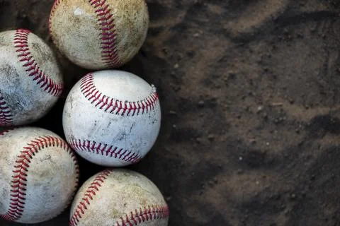 Close up dirty baseballs with copy space. High quality photo Stock Photos