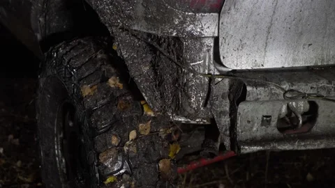Close-up of a dirty car with a broken rear bumper. SUV in the fall. The car Video stock 181577470
