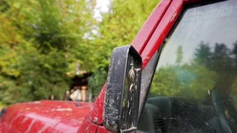 Close up of dirty car side view mirror Stock Footage 158978670