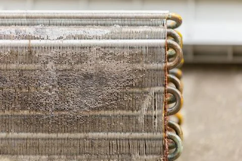 Close up of dirty inside compartments air conditioner Фото
