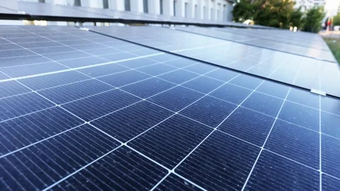 Close up of dirty solar panels generating clean sustainable electricity Stock Footage 344966535