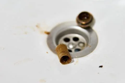 Close-up of dirty strainer filter mesh removed from sink drain Stock Photos