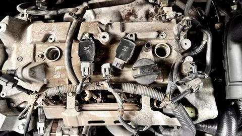 Close-Up of Disasembled Car Engine Block Foto stock