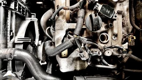 Close-Up of Disasembled Car Engine Block Foto stock