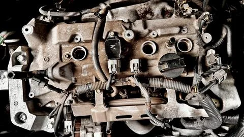Close-Up of Disasembled Car Engine Block Foto stock