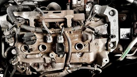 Close-Up of Disasembled Car Engine Block Foto stock
