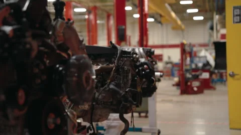 Close-up of a disassembled car engine in an automotive technical school or Stock Footage 337143625