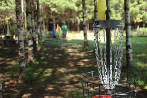 Close up disc golf basket Stock Photos