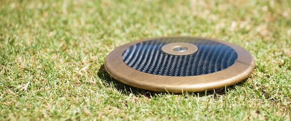 Close up of discuses on grass Stock Photos