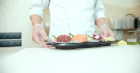 Close-up dish of fresh fish and octopus on a background of ice Stock Footage 133665304