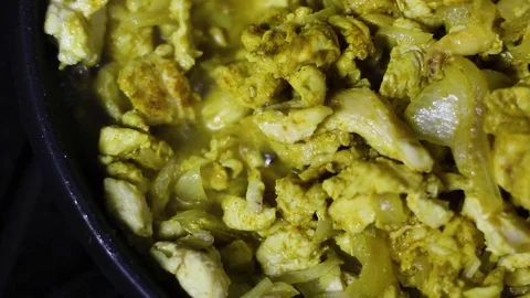 Close-up Of A Dish Of Meat Boiling In A Pan Stock Footage 127885230