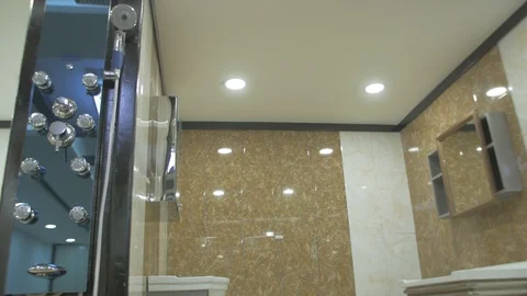 Close up display of shower heads Stock Footage 97504660
