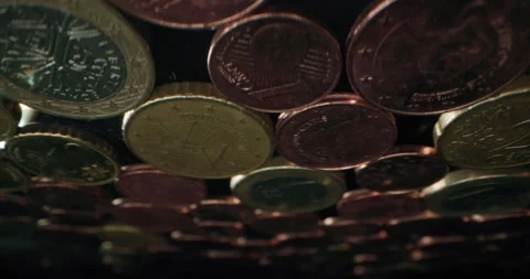 Close Up Display of Various Denomination Euro Coins Stock Footage 293283496