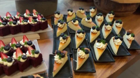 Close up display video of assorted mini desserts Stock Footage 325417607