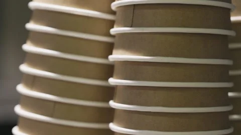 Close-up of Disposable Coffee Paper Cups Stock Footage 323440167