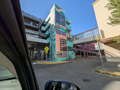 Close-up of a distinctive multi-level architectural structure 写真素材