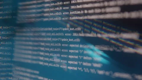 Close up of Distorted Computer Screen with Coding Data Scrolling Across it Stock Footage 219598263