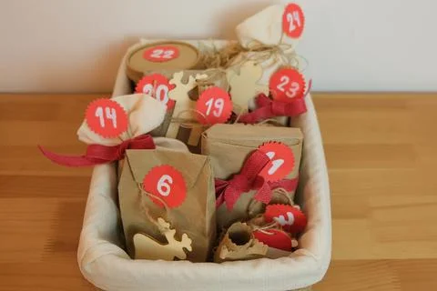 Close up of diy zero waste advent calendar Stock Photos