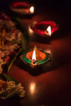 Close up of a diya or lamp Stock Photos