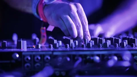 Close Up Of Dj Hands Mixing And Adjusting Music At Outdoor Music Festival Stock Footage 262874083