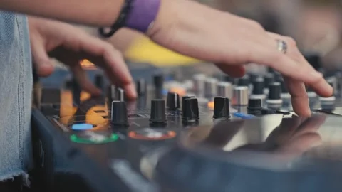 Close-Up of DJ Hands Mixing on Turntable 4k Stock Footage 309511194
