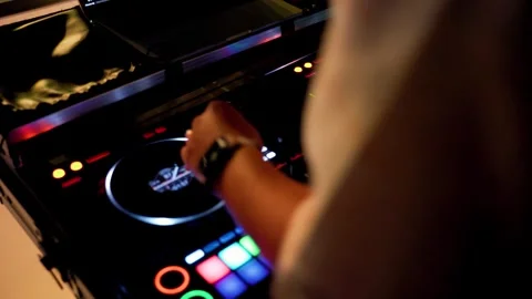 Close-Up of Dj Mixer Controller Desk in Night Club Stock Footage 251975998