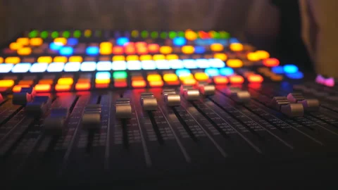 Close up of dj remote with moving buttons. Working process on recording studio Stock Footage 127991385