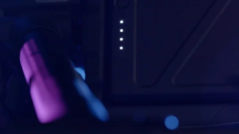 Close-up of DJI Inspire 2 drone battery. Focus pull with zoom lense Stock Footage 129288978