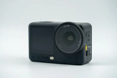 Close up of DJI Osmo Action 6 camera on white background. Toronto, Canada - Stock Photos
