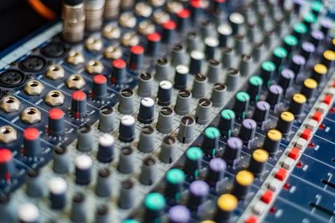 Close-up of DJ's audio mixing console Stock Photos