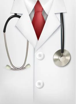 Close up of a doctors lab white coat and stethoscope. vector illustration Stock Illustration