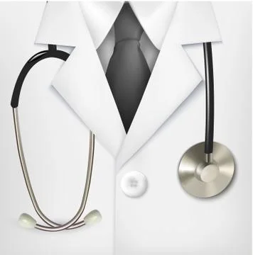 Close up of a doctors lab white coat and stethoscope. vector illustration Stock Illustration