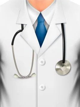 Close up of a doctors lab white coat and stethoscope. vector illustration Stock Illustration