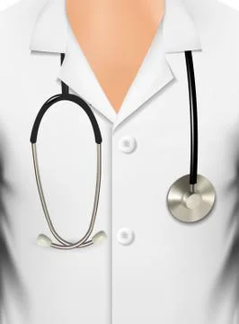 Close up of a doctors lab white coat and stethoscope. vector illustration Stock Illustration
