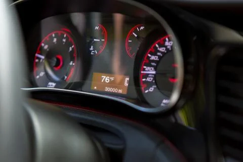 Close up of Dodge dashboard, car interior Stock Photos