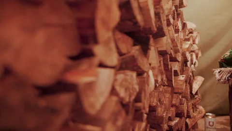 Close-up, DOF, of a stack of firewood. Stock Footage 157369267