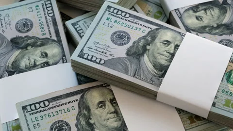 Close Up Dollar Bills Bundles Video stock 139768659