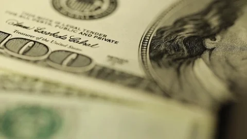 Close up dollar bills. Hunded dollars. Money close up shot. Macro Stock Footage