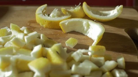 Close up dolly shot of lemon skins Stock Footage 73576649