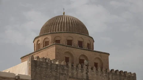 Close-up of dome of the Great Mosque of Kairouan, religion history Tunisia Stock Footage 328633989