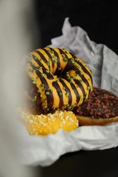 Close up donut with soft foreground blur Photos