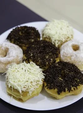 Close up of donuts on the table. Stock Photos