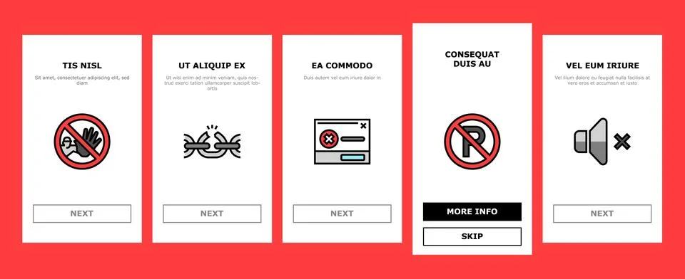 Close door store shop board onboarding icons set vector Stock Illustration