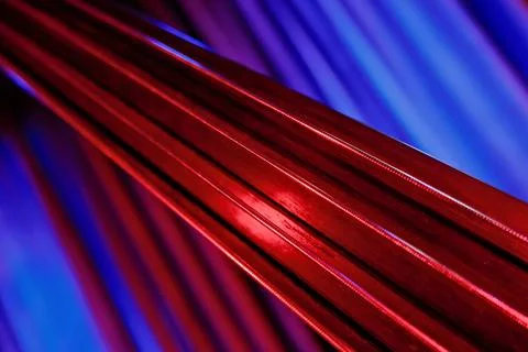Close-Up of Double Bass Strings with Red and Blue Dramatic Lighting Stock-Fotos