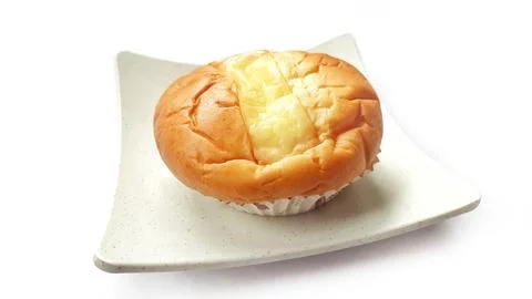 Close up of double cheese bread on plate Stock Photos