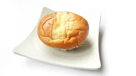 Close up of double cheese bread on plate Stock Photos