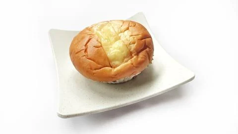 Close up of double cheese bread on plate Stock Photos